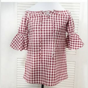 Red Chekered, Off The Shoulder Blouse NWOT